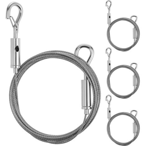 Lot de 4 Fils Métalliques Suspendre 1,5 Mm en Acier Inoxydable 304 Double Crochet, Câble Réglable de 2 Mètres pour Accrocher Cadres Photo et Tableaux, Matériel Suspendre Robuste (1/5)
