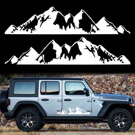1 Paire 75cm Montagnes Autocollants Voiture Porte Latérale Corps Neige Montagnes Graphique Vinyle Décalque Décoration pour SUV Camion Véhicules Tout-Terrain Universel Longue Taille (Blan (1/5)