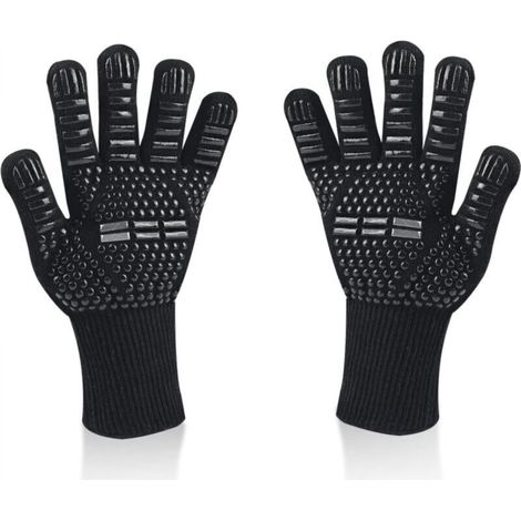 BBQ Gloves, Universal Oven Gloves Heat Resistant Up to 800°C, Non-Slip Fireproof Silicone Kitchen Gloves with Forearm Protection (Black, One Size) (1/5)