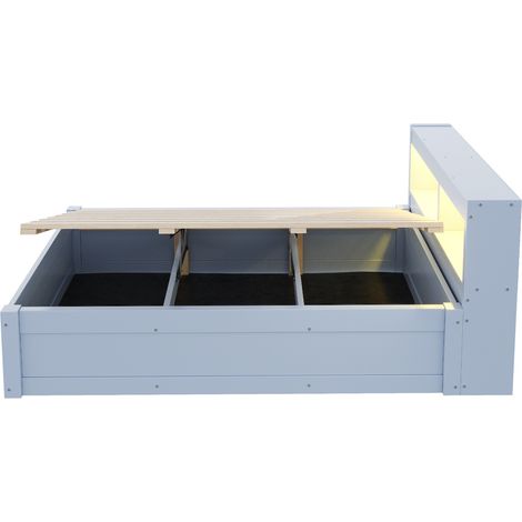 Cama multifuncional 90 x 200 cm con enchufe EU, LED, almacenaje y mecanismo hidráulico, gris (1/5)