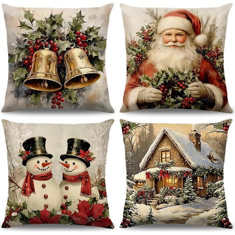 (4PCS) Housses Coussin Noel 45x45cm,Coussin Taie D'oreiller Noël,Housse Coussin Decoratif Canapé,Decoration Noël PourSalon Chambre Lit Decoratifs (1/5)
