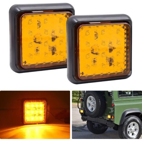 2PCS Feu Arrière LED pour Remorque,Carrés Feux Remorque LED 24V Blanc Feux de Frein Arrière Feux Antibrouillard pour Camion/Remorque/Caravane/Tracteur/Voiture,Ambre (1/5)