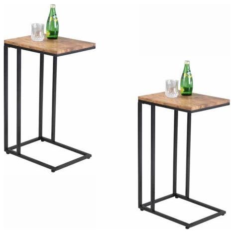 Lot de 2 Tables d'Appoint pour Salon : Un Mélange Élégant de Noir et de Bois, 40x30x65 cm, Équipée de Roulettes (1/5)