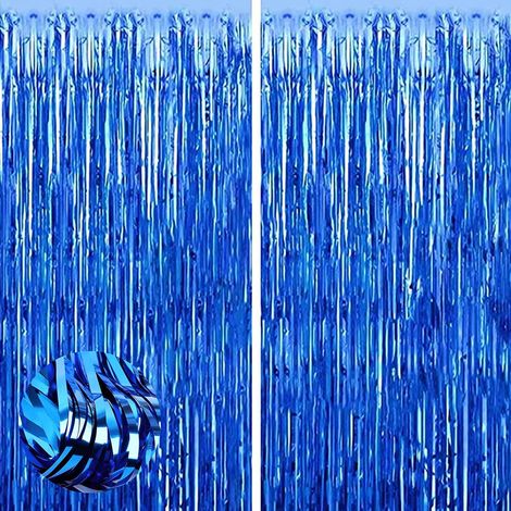 2 Rideau Métallique, Franges Aluminium Bleu Foncé, Décoration Porte Fenêtre, Toile de Fond Fête, Anniversaire Mariage (1/5)