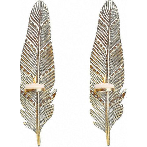 Applique murale en métal pour bougies, lot de 2 supports muraux décoratifs, porte-bougies vintage pour salon et chambre (1/2)