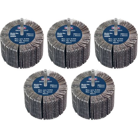 Sealey FW8040805 80 x 40mm Abrasive Flap Wheel on 6mm Shaft 80Grit - Pack of 5 (1/5)