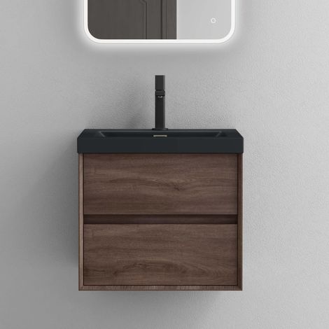 Mai & Mai Meuble de Salle de Bain Chêne avec Lavabo Anthracite Mat Meuble sous Vasque 60x48x55cm Meuble Suspendu avec 2 Tiroirs Rimo (1/5)