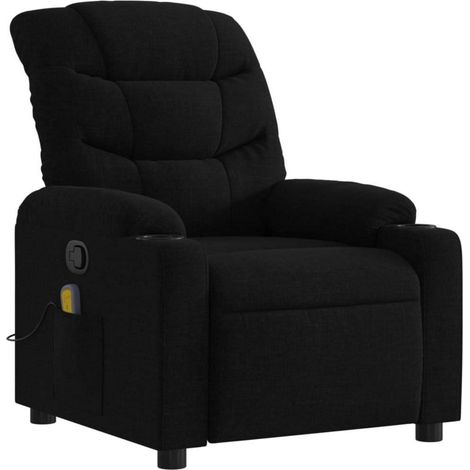 Fauteuil de relaxation massant inclinable manuel tissu noir avec porte-gobelets (1/5)