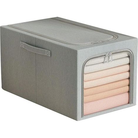 Boîte de rangement empilable en tissu avec fenêtre transparente, pliable, 30 L, 1 pièce (gris) (1/5)