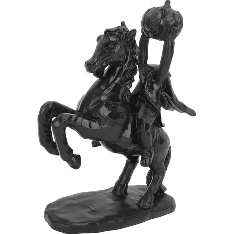 Statue de cavalier sans tête de 22cm de hauteur, Sculpture d'horreur de citrouille, décoration d'halloween, en résine faite à la main, tout noir (1/5)