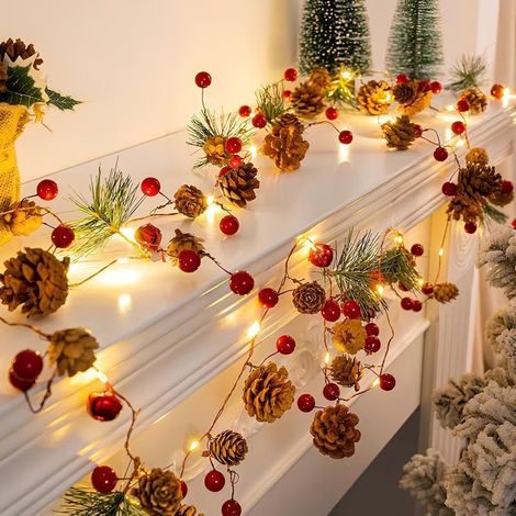 Guirlande Lumineuse Pomme de Pin, 2M 20LED Lampe Pomme de Pin, Guirlande de NoëL avec LumièRes Rouges et Pommes de Pin, à Piles, Décoration de Baies (1/5)