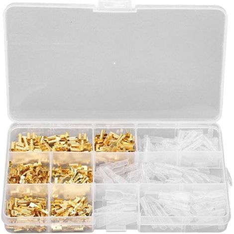 Kit d'assortiment de cosses de fil Connecteurs bout à bout mâles femelles en laiton avec gaine en nylon Bornes à sertir pour fil, (1/4)