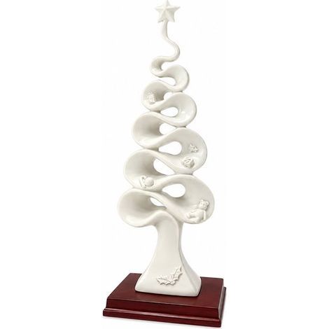 Weihnachtsbaumfigur 20 cm – Polyresin auf Holzsockel – Weiß – Weihnachtsdekoration (1/5)