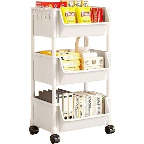 Chariot de rangement multifonction en plastique avec tiroir 3 niveaux, mobile pour cuisine et salle de bain (1/5)