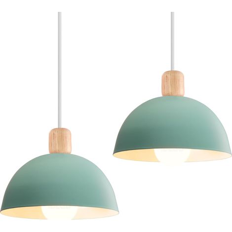 2PCS 20CM Vintage Metal Ceiling Light Green Modern Indoor Pendant Light Simple Pendant Lights E27 For Bedroom Bar Kitchen