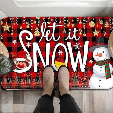 Tapis de sol de cuisine et de salle de bain sur le thème de Noël avec rennes et sapin de Noël - Velours épais et cristal, antidérapant et facile à nettoyer C (1/5)