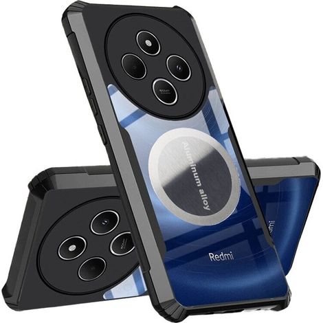 Funda para Xiaomi Redmi 14C / Xiaomi Poco C75, con placa magnética, transparente / negra (1/5)