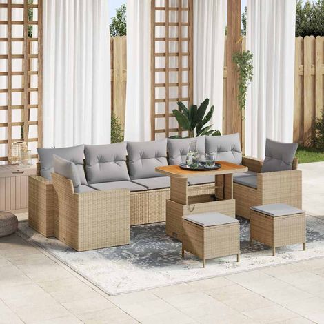 Gartensofa-set mit Kissen 10 pcs Beige und Hellgrau Poly-Rattan (1/5)