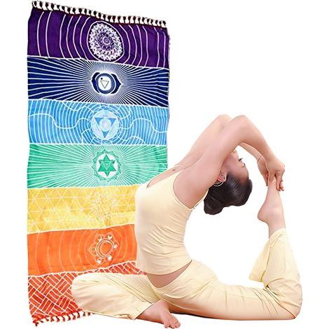 Serviette de plage arc-en-ciel multicolore. serviette de bain turque. tapis de yoga en polyester coloré (1/4)