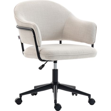 Sedia da ufficio ergonomica, sedia da scrivania regolabile in altezza, girevole a 360°, 63 x 65 x 83-92 cm, crema