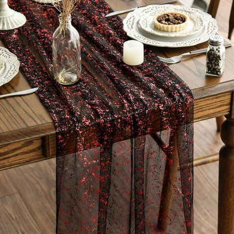 Artoid Mode Gaze Tulle Noir Rouge Chemin de Table 70x300 cm, déco table cuisine intérieur pour anniversaires, mariages, fêtes. (1/5)