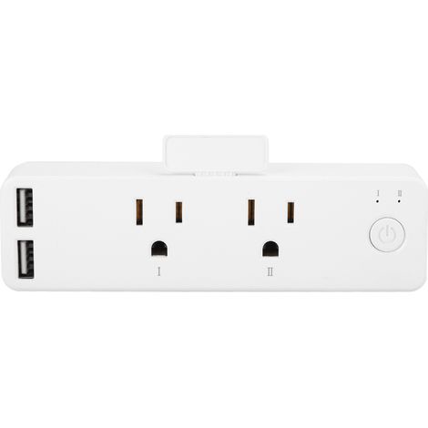 Prise intelligente WiFi double USB avec minuterie, commande vocale pour Tuya/Alexa, 110-240V, prise blanche US. (1/5)