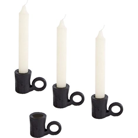 Eleganter Deko Kerzenhalter ca. 4,5 cm im 4er Set aus Metall in schwarz mit Griff - für Stabkerzen