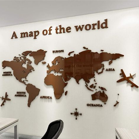 NineClouds Carte du Monde 3D Stickers Muraux Décoration Murale Pour Maison Bureau étude Salon Canapé Fond Stickers Murau En Trois Dimensions Décoration (Café,M) (1/5)