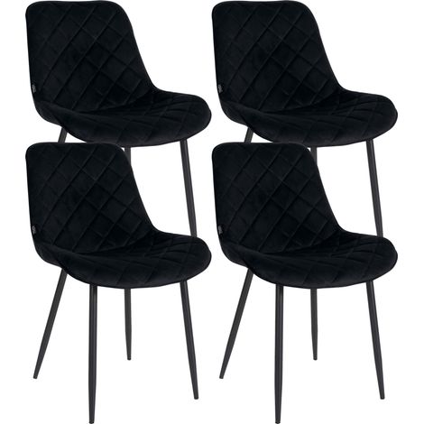 Lot de 4 chaises de salle à manger en tissu velours confortable noir pieds métal noir couture losange CDS10428