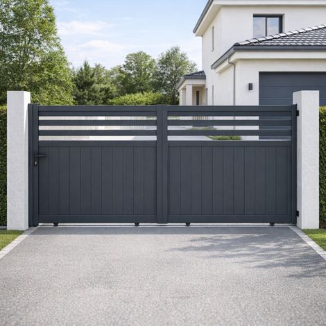 Portail coulissant aluminium 340x158 cm anthracite motorisable (1/5)
