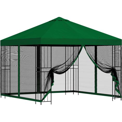 vidaXL Garden Gazebo with Sidewalls 3 x 3 m Green Polyester and Steel (1/4)