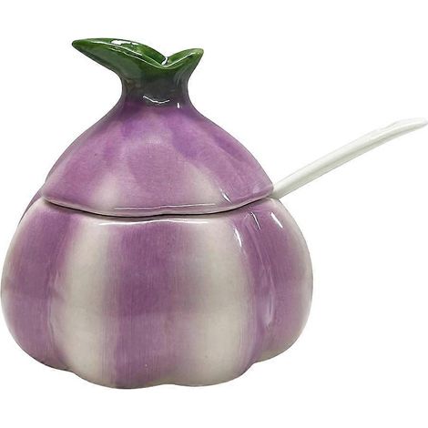 Pot à sel en céramique, pot à sel en forme d'oignon, pot à sel avec couvercle et cuillère, récipient à épices de cuisine multifonction (1/5)