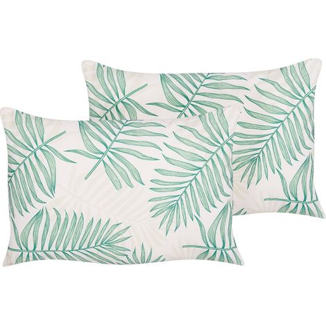 Set di 2 cuscini da esternio in tessuto di poliestere beige e verde con motivo a foglia di palma 40 x 60 cm Poggio