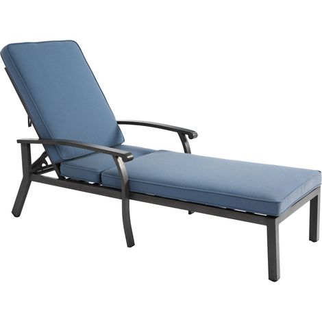 Chaise Longue de Jardin réglable en aluminium avec coussin en coton bleu - Résistante à la rouille (1/5)