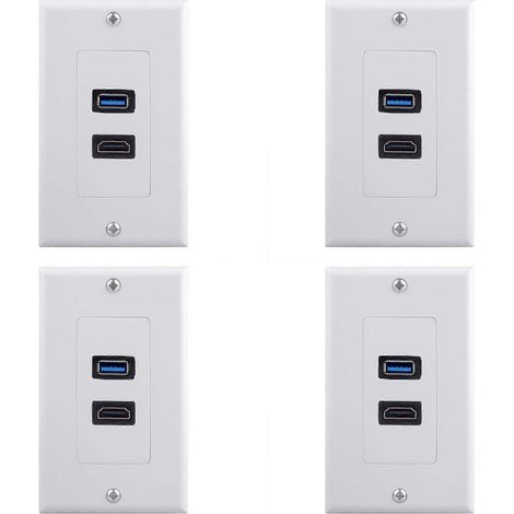 Lot de 4 2Port HDMI+USB 3.0 Female mur Face Plaque Panneau Outlet Douille Extender blanc (1/5)