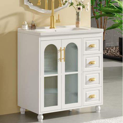 mobile contenitore 80 cm lavabo ceramica bianco moderno OKMYHOME (1/5)