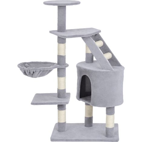 Katzenbaum für Wohnungskatzen, Kätzchenkratzbaum, Klettergerüst, Aktivitätszentrum, Spielhaus, Haustiermöbel, 125 cm (Grau)