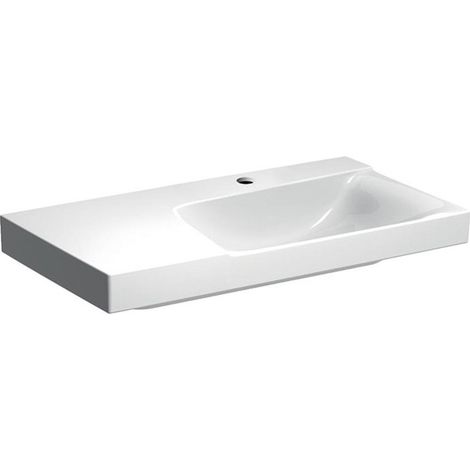Lavabo Geberit Xeno²avec plage de dépose, 90x48cm, troude robinetterie au centre, sans trop-plein, plage de dépose à gauche, Blanc, KeraTect