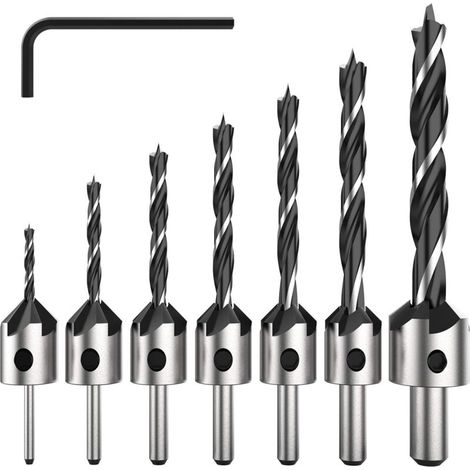 7 Pièce HSS 5 Flûte Jeu de Foret Fraise Bit de Vis à Bois Chanfrein pour Diverses vis de Longueur par Simple Desserrer et Resserrer la vis, 3-6mm Set Outil..DEBUNS (1/5)