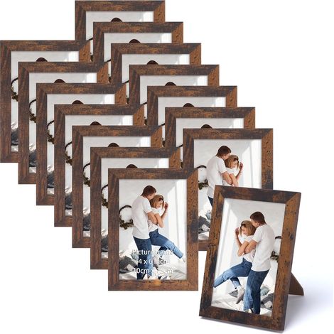 Cadre Photo 10x15 Lot de 15, Cadre Photo en MDF avec Grain de Bois de Couleur Marron pour montage mural ou pose sur la table (1/5)