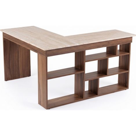 Scrivania in legno "Vesper" - 130 x 72 x 120 cm - Travertino / Noce Venezia (1/5)