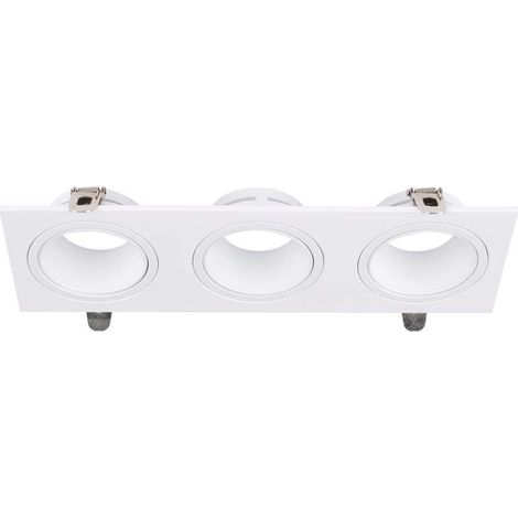Portalámparas empotrable rectangular triple LED V-TAC 3GU10 en policarbonato y hierro