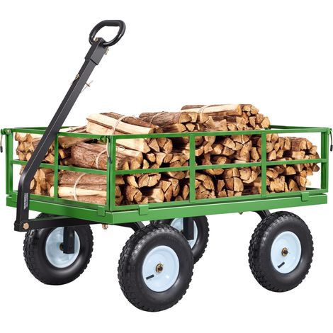 VEVOR Carro de Jardín Capacidad de Carga 544 kg Carretilla de Mano de Acero, para Transporte Herramientas Jardinería, con Ruedas Todoterreno Laterales Desmontables y Mango Ajustable, para Campo Granja (1/5)