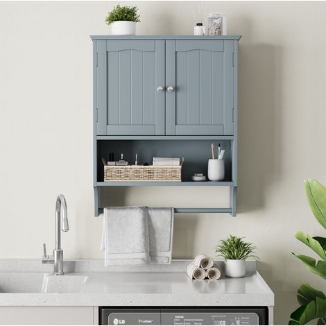 Mueble de baño de pared con toallero, 2 puertas, MDF gris claro HAVRYA (1/5)