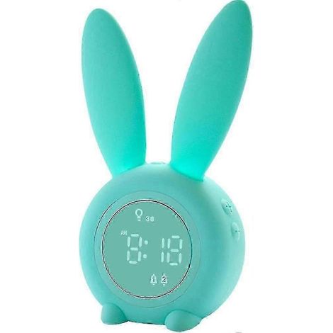 Réveil (vert) pour enfants, rechargeable, avec veilleuse et commande tactile.