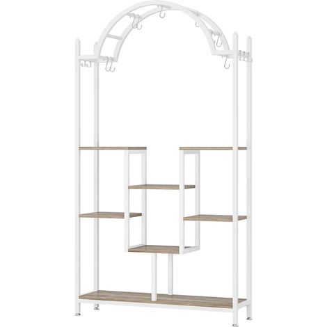 Étagère à plantes incurvée à 5 niveaux avec support métallique et crochets, pour intérieur et extérieur (1/5)