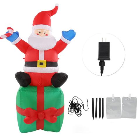 6 Fuß beleuchteter aufblasbarer Schneemann für Weihnachten - Alter Mann sitzt auf einer Geschenkbox