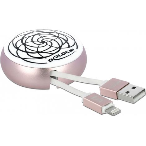 Delock Cable retrÃ¡ctil USB 2.0 Tipo-A a Lightningâ¢ de 8 pines blanco / rosa pÃ¡lido