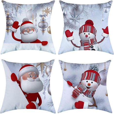 Lot de 4 housses de coussin de Noël 18 x 18 pouces, housses de coussin décoratives pour canapé de Noël (45 x 45 cm) (1/5)