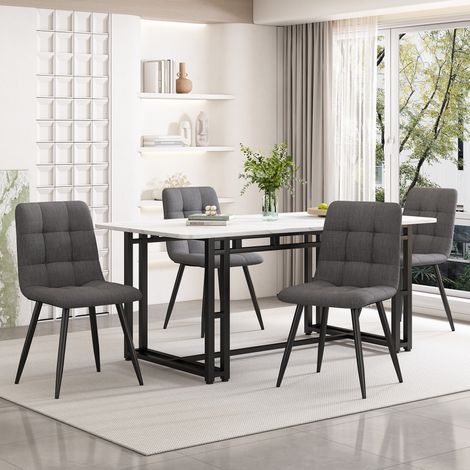 MEUBLIV Ensemble table à manger 140x80 cm avec 4 chaises en lin gris foncé et pieds métal noirs (1/5)